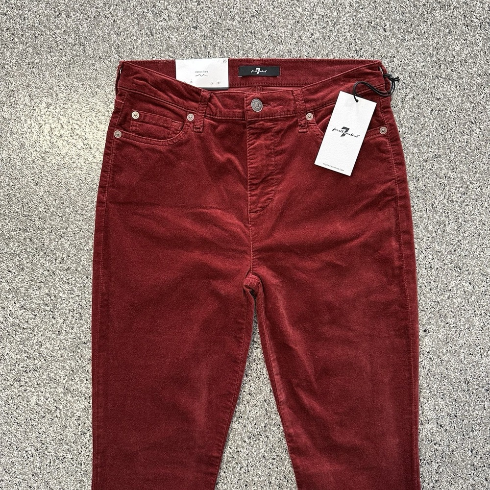 7 For All Mankind Classic Flare Jeans Womens 26x33 Red Velvet High Rise Ali - Picture 2 of 9
